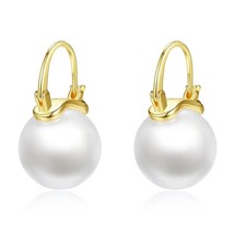 Hot White Pearls Hoop Earrings for Women Bridal Wedding Jewelry Fashion Silver C - £7.10 GBP