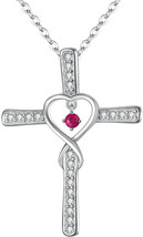 Sterling Silver Love Heart Infinity Cross Red Austrian Crystal Pendant Necklace - £45.80 GBP