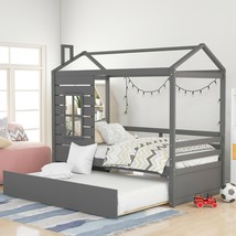Twin Size House Bed Wood Bed with Twin Size Trundle (Gray) - £343.56 GBP