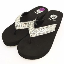 Yellow Box Flip Flops Sydnee Sparkle Clear Rhinestone Basketweave Wedge Sandals  - £43.12 GBP