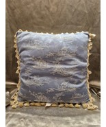 VTG Stratford Home Elegant Throw Pillow Satin Blue W/ Ivory Embroidery &amp;... - $28.98