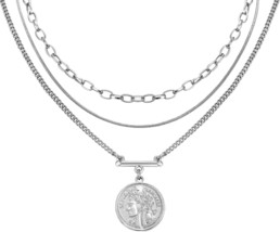 Multilayer Coin Medallion Pendant Necklace - £23.57 GBP