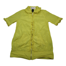 Due Per Due Jacket Womens M Yellow Ruffled Short Sleeve Collared Full Zip - £20.23 GBP