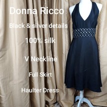 Donna Ricco 100% silk black detail waist dress size 12 - £20.56 GBP