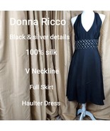 Donna Ricco 100% silk black detail waist dress size 12 - £20.60 GBP
