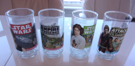 New 4 Qty 2004 Hasbro Star Wars Fan Acrylic Cups Esb Aoc Han Solo Leia Yoda - £24.97 GBP