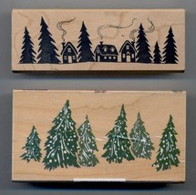 Set of  2 All Night Media Stamps - Snowy Pine Border and Cozy Hamlet, Brand-New - £17.45 GBP