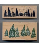 Set of  2 All Night Media Stamps - Snowy Pine Border and Cozy Hamlet, Br... - £17.12 GBP