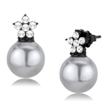 TK3482 - IP Black(Ion Plating) Stainless Steel Earrings with Synthetic P... - $398.80 MXN