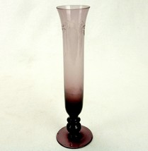Amethyst Glass Fluted Bud Vase, Knop Stem, Footed Base, Etched Floral, Vintage - £15.59 GBP