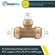 SharkBite U416LFA  Reducing Pipe Tee, 1 x 3/4 in, Push-Fit, DZR Brass, 200 psi - £12.21 GBP