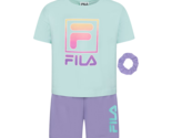 FILA Girls  Shorts Set Mint Lavender  Bonus Hair Scrunchie S(4) - £16.25 GBP