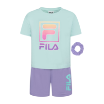 FILA Girls  Shorts Set Mint Lavender  Bonus Hair Scrunchie S(4) - £16.13 GBP