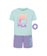 FILA Girls  Shorts Set Mint Lavender  Bonus Hair Scrunchie S(4) - £16.15 GBP