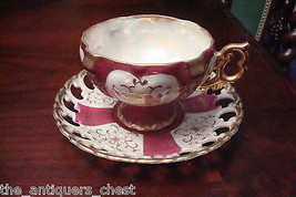 Royal Sealy Japan lusterware footed cup&amp; saucer,pink/purple white &amp; gold... - $659.61 MXN
