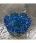 Anchor Hocking Ashtray Sapphire Blue Lotus Flower Pebbled Vtg MCM Glass ... - $454.41 MXN