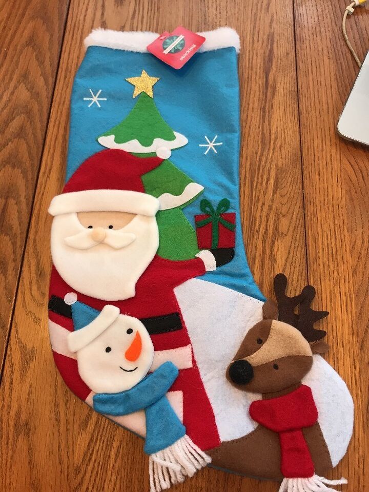 Santa &amp; Snowman Snowflake Christmas Stocking Ships N 24h - $11.76