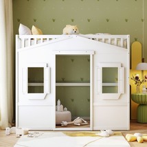 Twin Size House Loft Bed With Ladder-White - £373.41 GBP