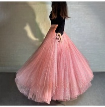 PINK Glittery Sequin Long Tulle Skirt Women Plus Size Sequin Sparkly Tulle Skirt image 4