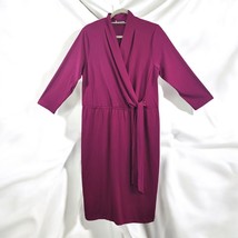 Joan Rivers Dress Women Medium Pink V-Neck Faux Wrap 3/4 Sleeve Semi-Fitted - $16.82