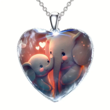 Elephant Mother &amp; Child Heart Pendant Necklace - New - £10.21 GBP