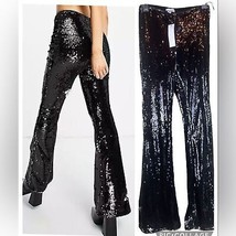 New TopShop Fully Sequined Flare Leg Full Length Pull-On Pants Size 2 - £35.54 GBP