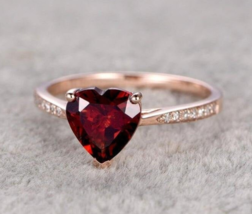 Natural Garnet Heart Shape Engagement Ring 14K Rose Gold Plated Wedding Jewelry - £44.53 GBP