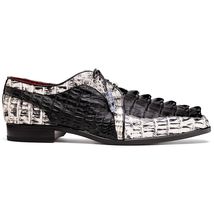 Caribe Genuine Hornback Caiman Crocodile Derby's Shoes Black / Newspaper image 2