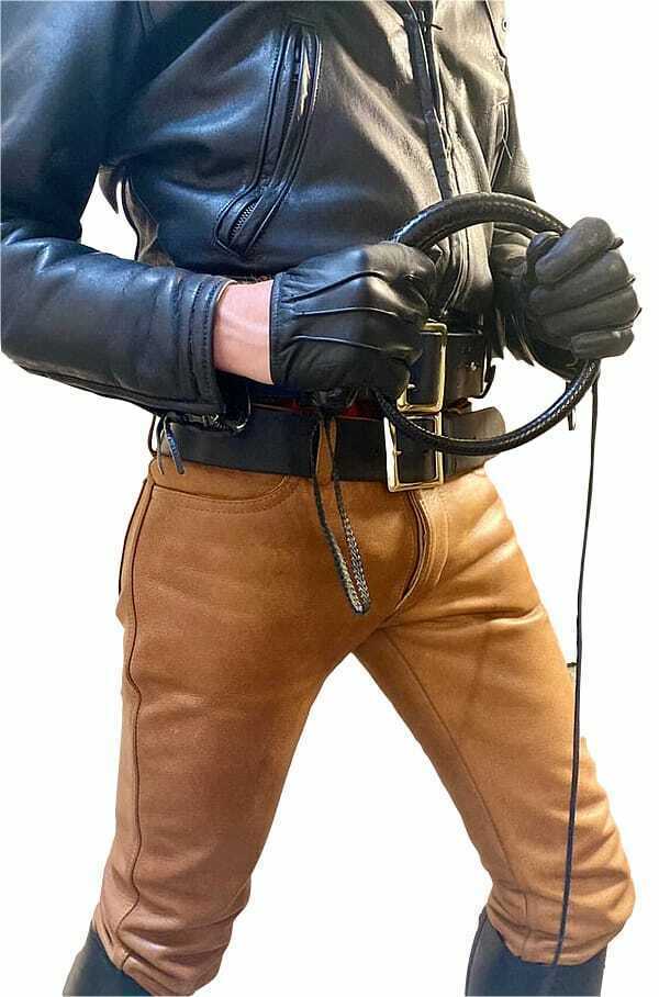 Men&#39;s brown Genuine Leather Biker Style Jeans Motorbike ,Cowboy Pant Wes... - $119.99