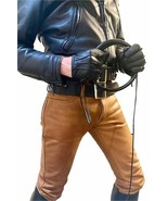 Men&#39;s brown Genuine Leather Biker Style Jeans Motorbike ,Cowboy Pant Wes... - £102.21 GBP