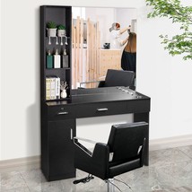 Beauty Salon Station Table Hair Styling Barber Storage Cabinet Shelves W/ Mirror - £272.38 GBP