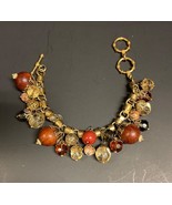 Vintage Bracelet Earth Tone Cluster Beads on Gold Tone Chain with Toggle... - $627.22 MXN
