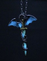 Dragon And Sword Glow  In The Dark Necklace - Silver Gothic Jewellery - £9.96 GBP
