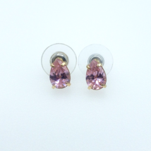 Goldtone Pink Pear Tear Drop Shaped Earrings CZGlass Pierced 9.2 mm X 6.2 mm - £34.80 GBP