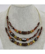 Gold Tone Multi Strand Wire Graduated Beaded Statement Necklace Brown - $13.51 CAD