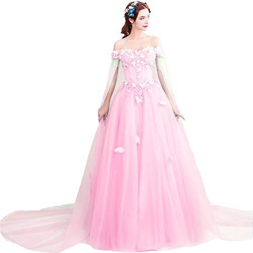 Kivary Plus Size Off The Shoulder Long Prom Evening Wedding Dress with Cape Pink