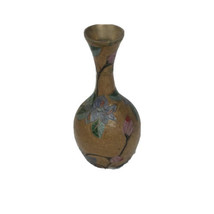 Cloisonne Vase Enamels on Metal Floral Design 7.5&quot; H Blue Green Pink - $14.95