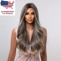 Brown Mixed With Blonde White Wigs For Women Long Wavy Middle Part Wigs Long Nat - £45.46 GBP