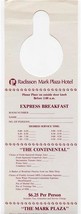 Radisson Mark Plaza Hotel Door Hangar Breakfast Room Service Menu - £14.21 GBP
