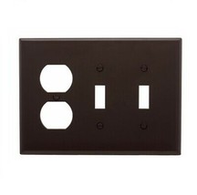 Lot of 5 Eaton Wiring 3-Gang Combo Wall Plate Mid-Size 2 Toggles &amp; Duplex Brown - £6.10 GBP