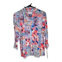 Alfred Dunner Cotton Pink Blue Patchwork Print Top 3/4 Sleeve Size Mediu... - £15.14 GBP