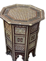 Handmade Wooden End Table Carving Wood Table Home Decor Mother of Pearl Inlay - £1,742.67 GBP