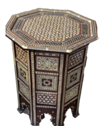 Handmade Wooden End Table Carving Wood Table Home Decor Mother of Pearl Inlay - £1,747.22 GBP