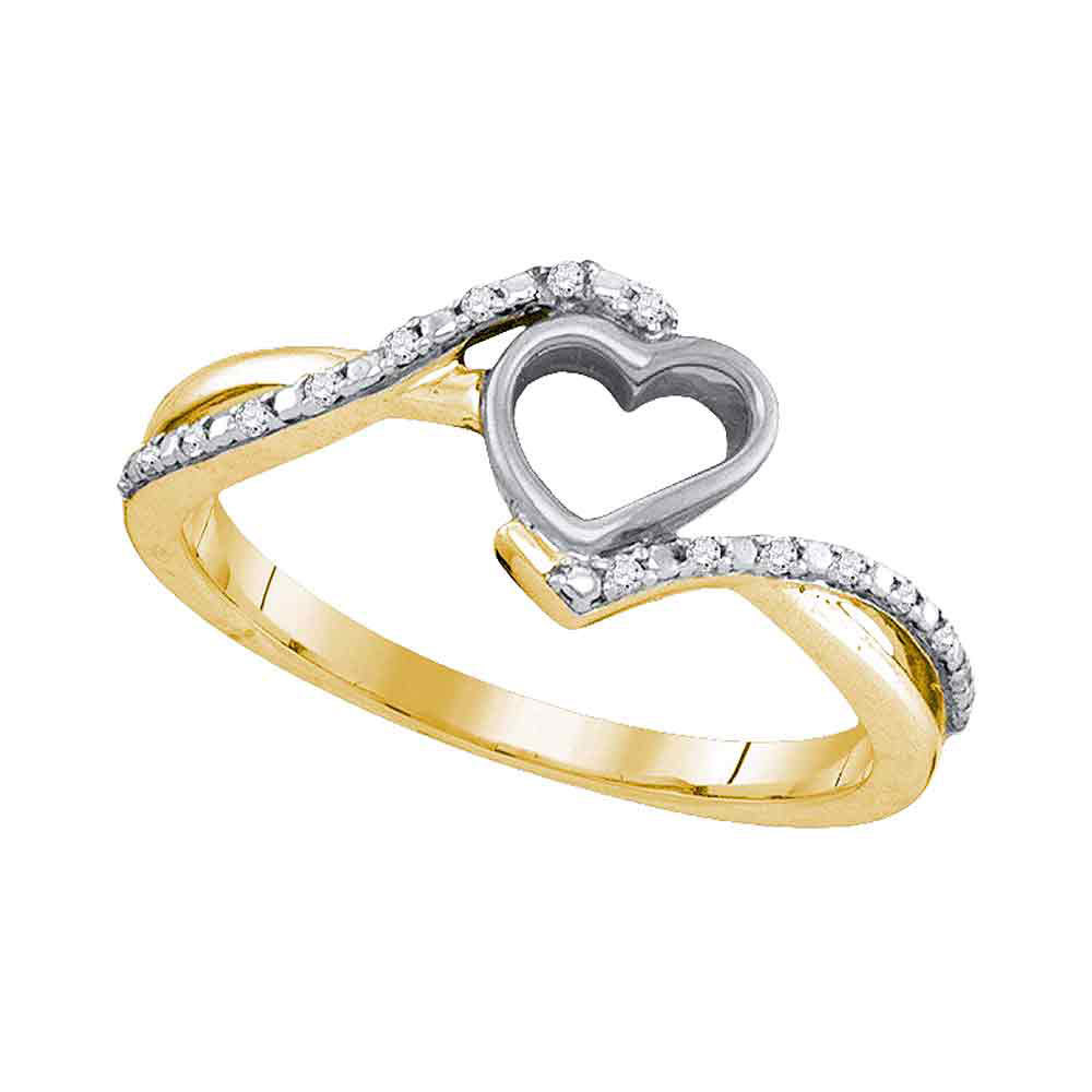 10k Yellow Gold Womens Round Diamond Simple Heart Fashion Ring 1/12 Ctw