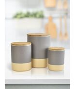 Ceramic Canister Set with Airtight Wood Lids - 3-Piece Kitchen Storage(Gray) - $17.99