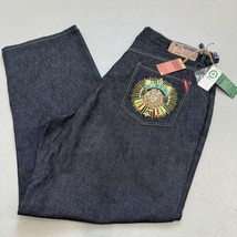 NWT Y2K LRG Lifted Research Group Embroidered Baggy Jeans 42x33 Rasta Lion - $71.27