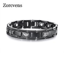 Stylish Zelda Charm Magnetic Bracelets for Men Black Stainless Steel Health Bio  - £27.80 GBP