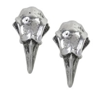 Alchemy Gothic E359 Rabeschadel Earrings Studs Ravens Skull Odin Pewter - £21.46 GBP
