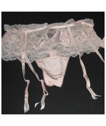 NWT Victoria's Secret Soft Pink Floral Lace High Waist Thong Garter M/M - $32.50