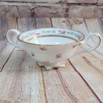 Antique Cauldon England Double Handled Footed Cup Pink Roses Golden Rim ... - $19.90